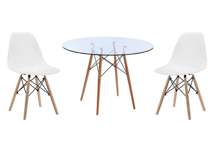 Glass Table and Wooden Leg Chairs (3 piece set)