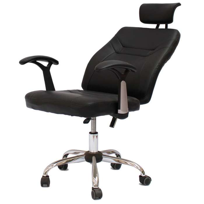 Office Chairs - Contemporary Design PU Leather Office Arm Chair- Reclinable Backrest -Black Colour