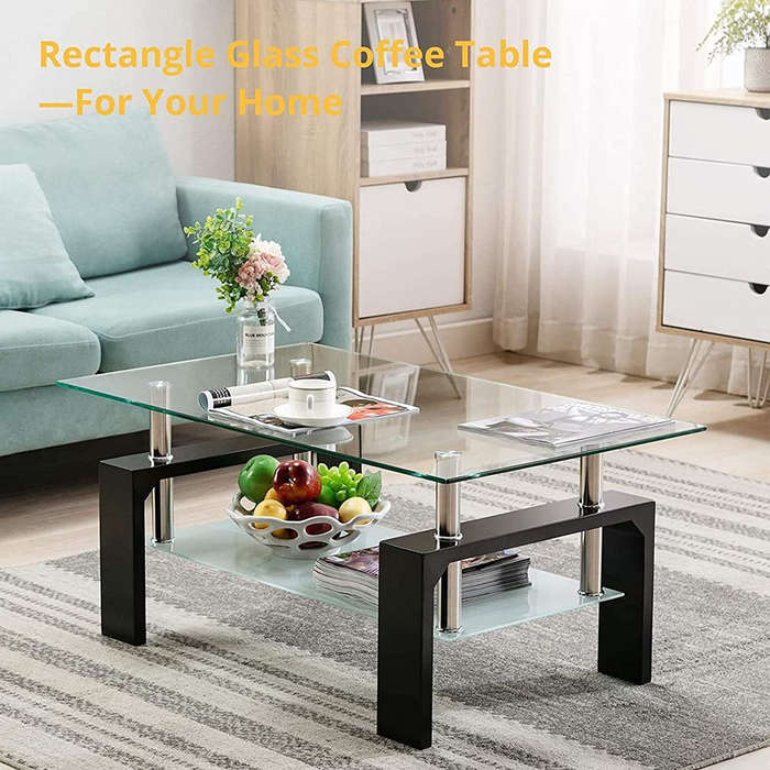 Modern two tier glass coffee table in - Wenge