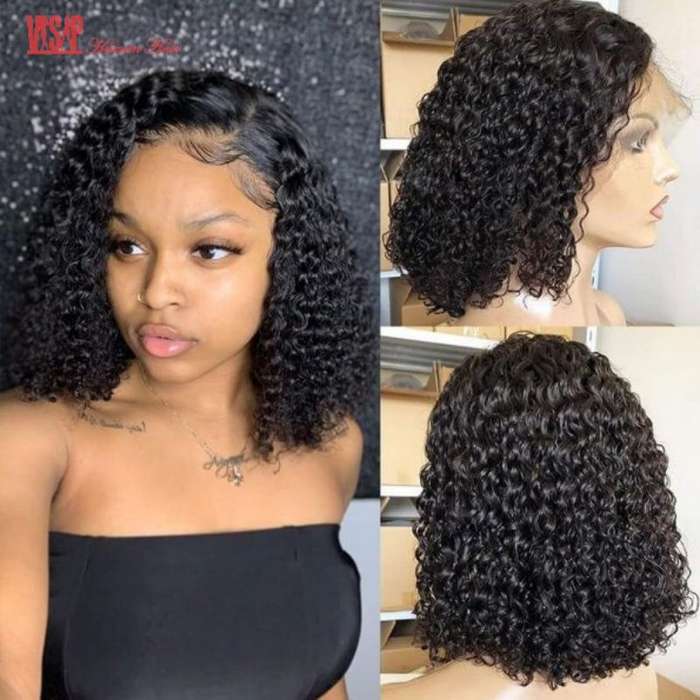 14" Peruvian Hair Waterwave Glueless Curly Wig-Full Lace Frontal Wig