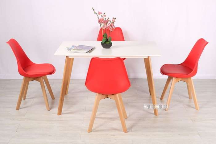 Dining Sets - Rectangular Dining Table with Four Padded Red Chairs - White, Red