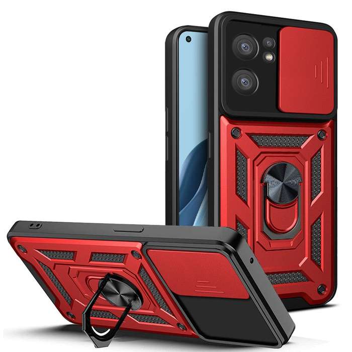 Shockproof Case with Sliding Camera Protection for Redmi 13c - Black & Red