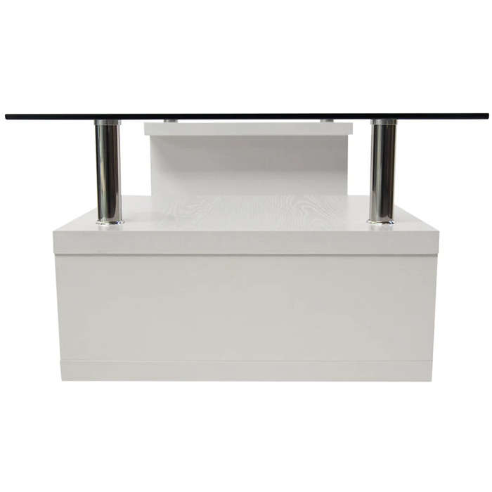 Coffee Tables - Tempered Glass Top - Wooden Base - White