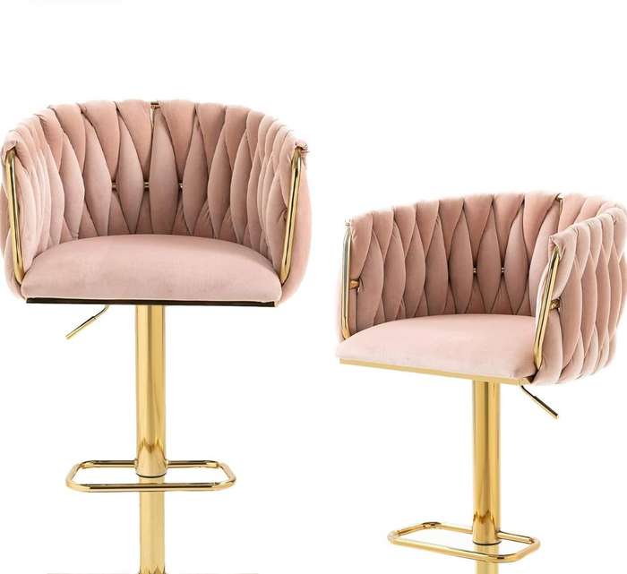 Velvet Woven Bar Stool - Pink