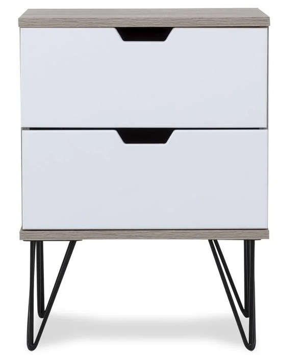 2 Draw Pedestal-Engineered Wood Bedside Table - White, Brown