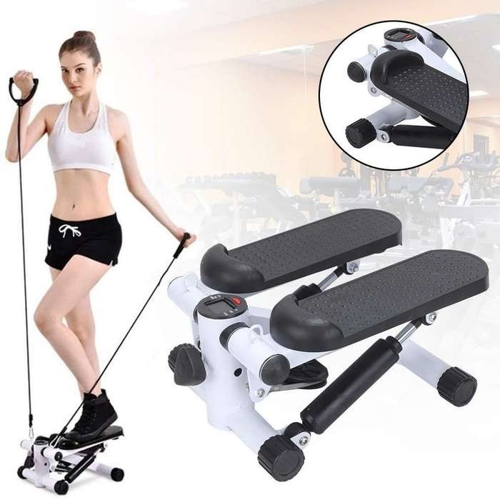 Fitness Exercise Stepper Bike with Resistance Bands-White & Black