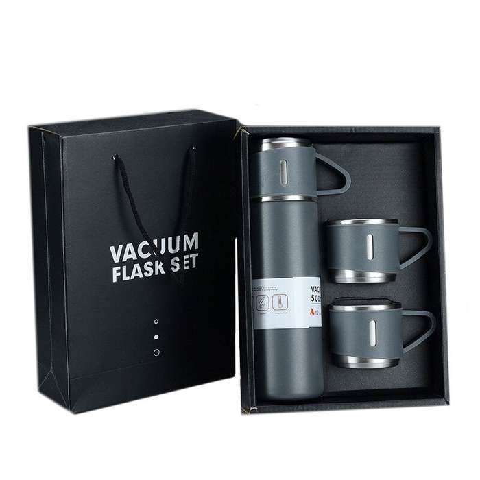 500ml Stainless Steel Vacuum Flask Gift Set with 3 Mugs