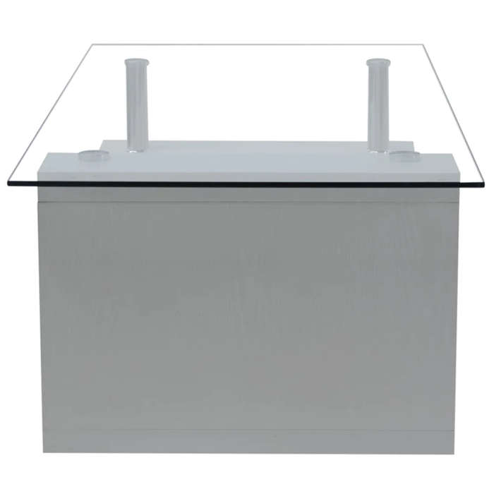 Coffee Tables - Tempered Glass Top - Wooden Base - White
