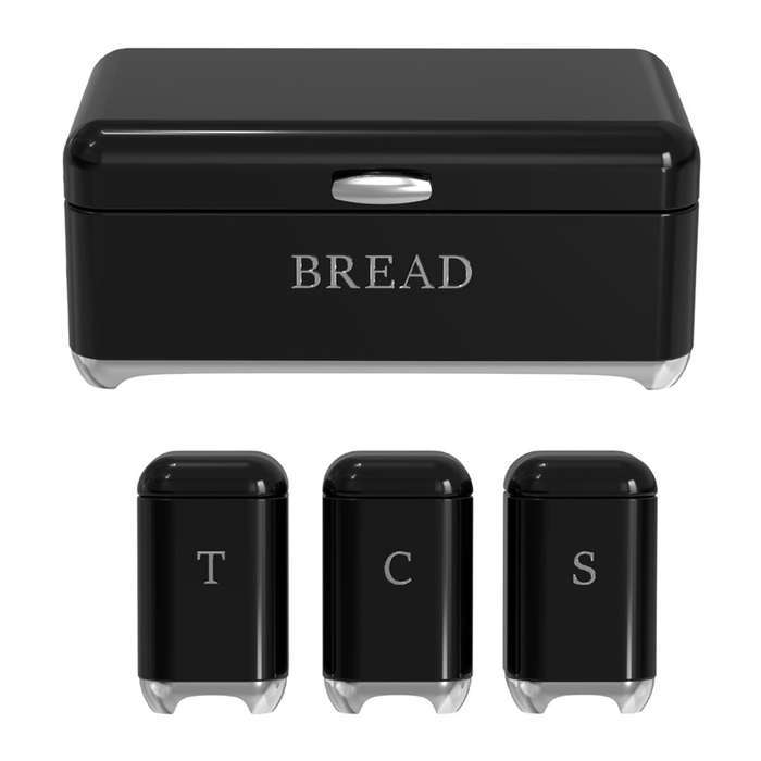 Glossy Retro Stainless Steel Bread Bin & Matching Caniser Set - Hook Handle (READ DESCRIPTION)