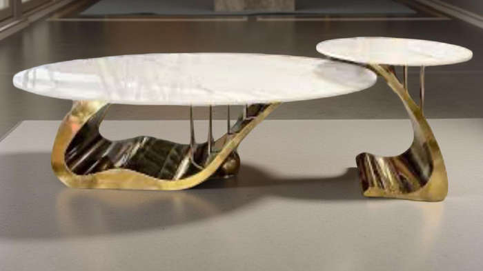 Luxury Modern Coffee Table Set - Marble Top and Gold Base - 2 Piece