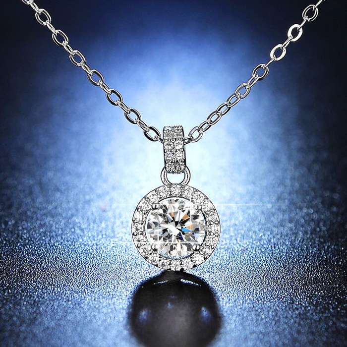 Zirconia Pendant Necklace Earrings Ring Set - Round