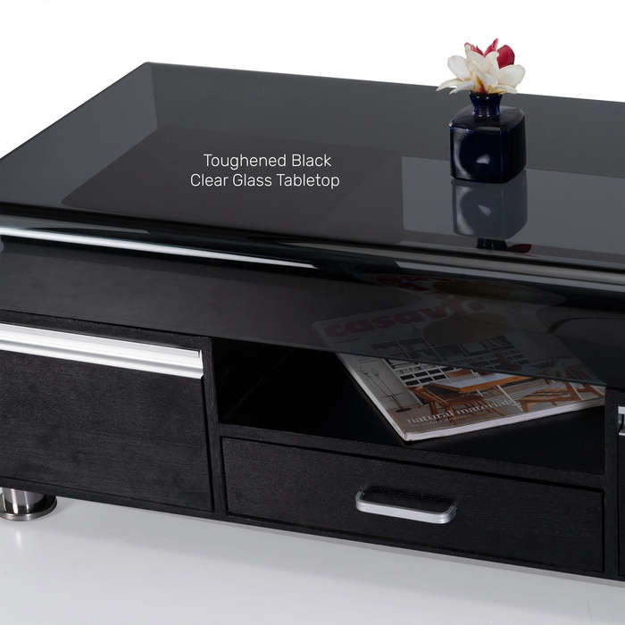 Coffee Tables -Tempered Glass Top -Wooden Base - Black Colour