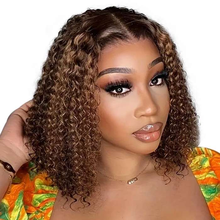 High Quality Highlight Bob-13X4 No Glue Lace Front Wig Brazilian Hair 12"