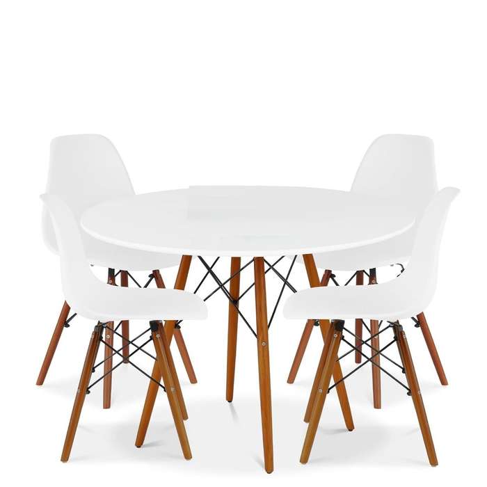 Dining Suites / Sets - Round Dining Table with Four Chairs - White Colour