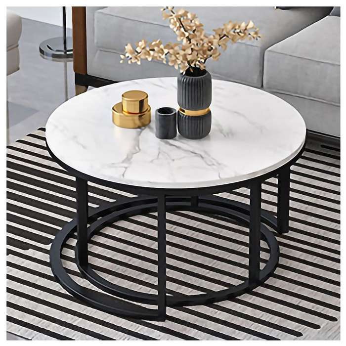 Set of 2 Rounded Faux Marble Top Nesting Coffee Tables
