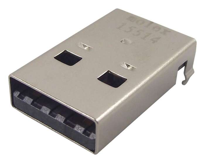 Molex (48037-0001) USB Connector, USB Type A, USB 2.0, Plug, 4 Ways