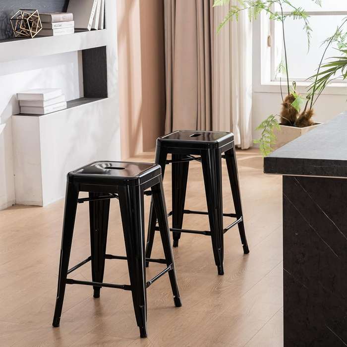 Metal stackable bar stools- 2 Pack - Black