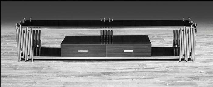 Smart TV/ Plasma Stands - Tempered Glass Top - Wooden Drawers - Silver