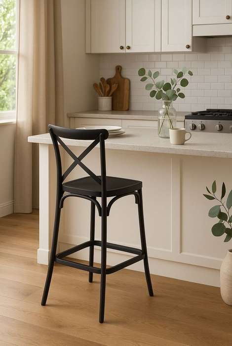 Classic Criss Cross Back Bar Stool-Black Or White-2 Pack