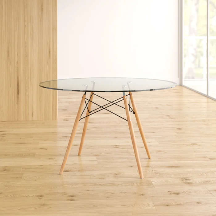 Round Glass Dining Table With Elegant Wooden Legs