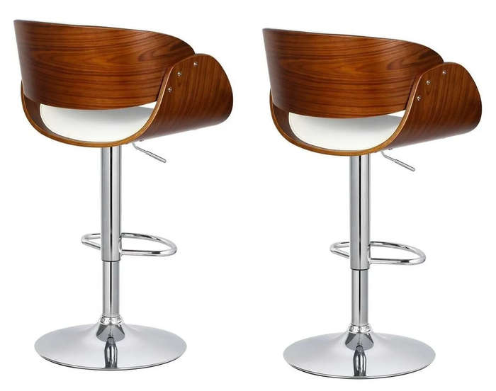 Padded Bar / Kitchen Counter Stools  Set of 2-White / Brown Colour