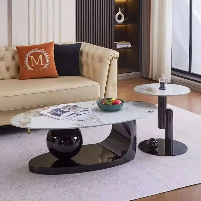 Modern Marble Coffee & Side Table Set - Stainless Steel Base-Black,Gold or Silver