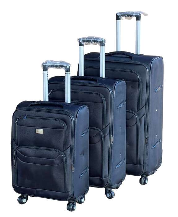 Le Emporer Fabric 3 Piece Luggage- Double Zip Suitcase - Black