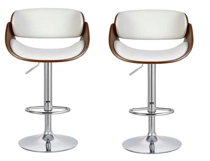 Padded Bar / Kitchen Counter Stools  Set of 2-White / Brown Colour