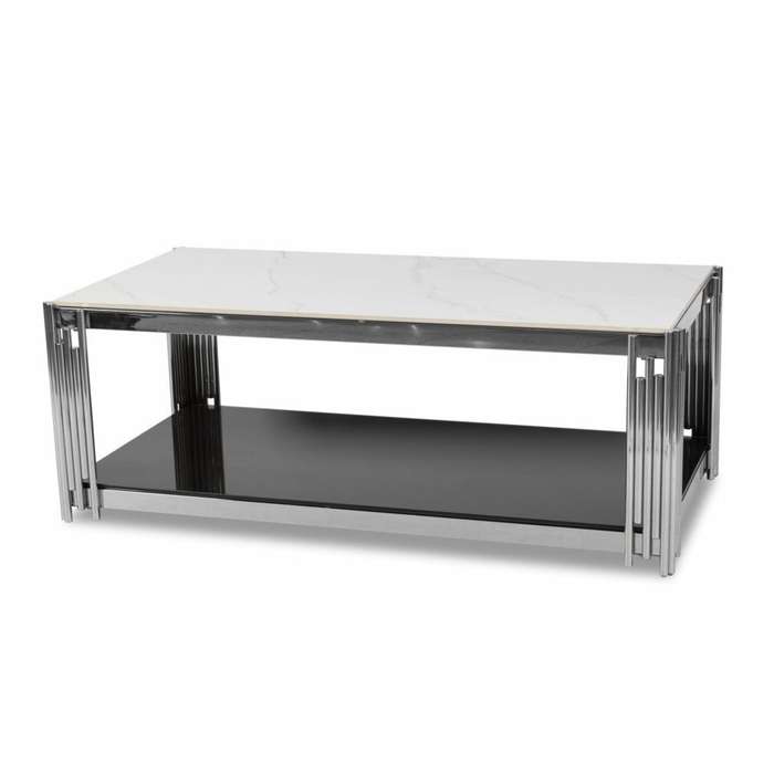 Coffee Tables - Rectangular Faux Marble Top with Steel Frame
