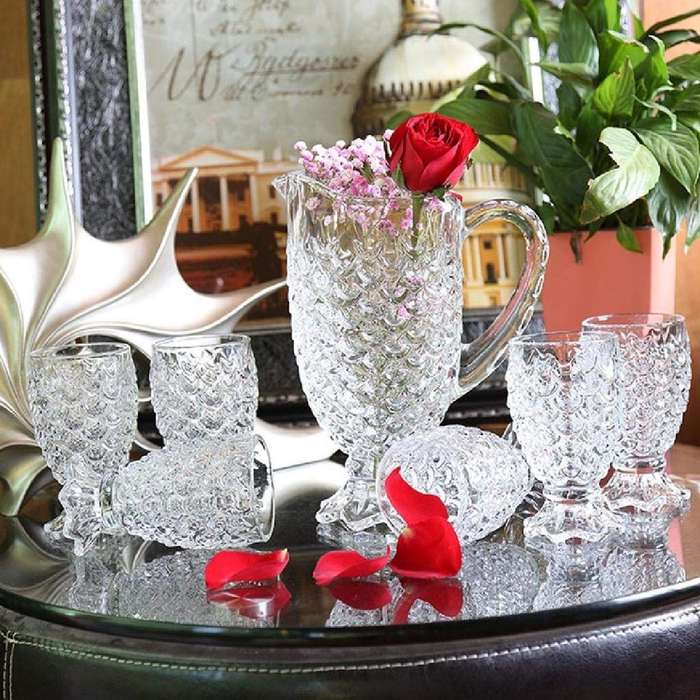 7 Piece Pineapple Design Water Set - Clear