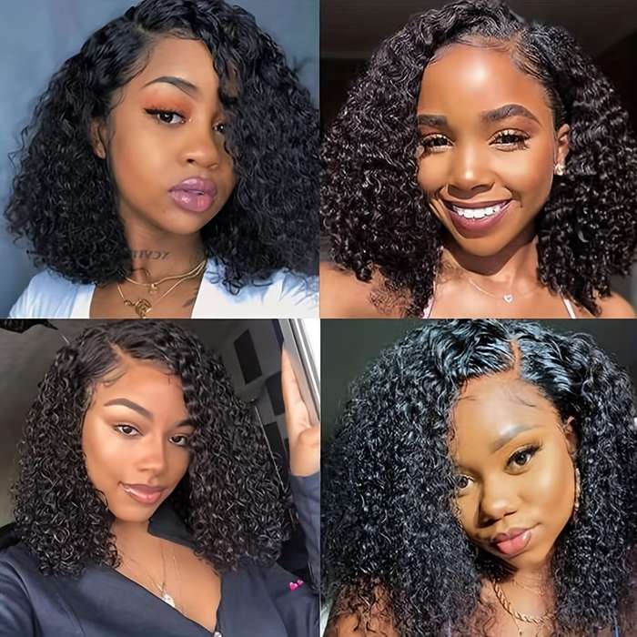 14" Loose Curly Wig -Brazilian Hair GluelessFull Lace Frontal Bob Wigs