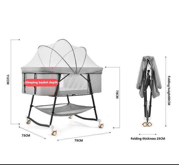 Baby Cradle Swing Crib (Grey)