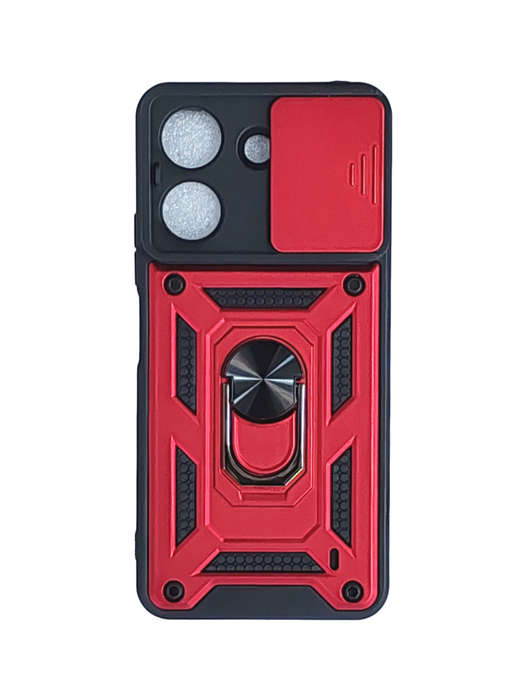Shockproof Case with Sliding Camera Protection for Redmi 13c - Black & Red