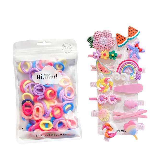 Cute Hair Colorful Clips With Elastic Hair Bands For Baby Girls - Purple