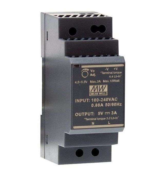 Mean Well - AC/DC DIN Rail Power Supply(PSU) ITE -1 Output -15W - 5V - HDR-30-5