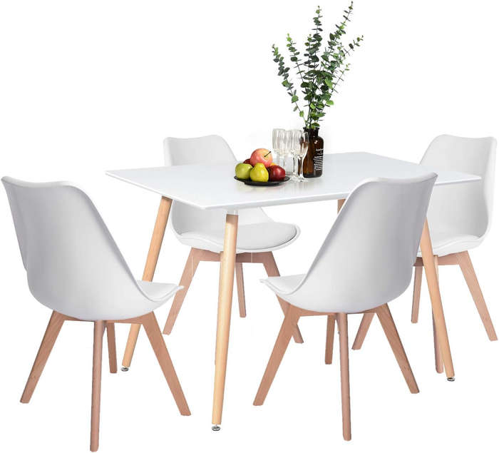 Dining Suite / Set - Dining Table with Four Padded Chairs - White Colour