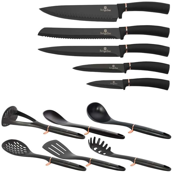 Berlinger Haus 12 Pieces Knife and Kitchen Utensil Set with Stand - Black Rose (DISPLAY MODEL)