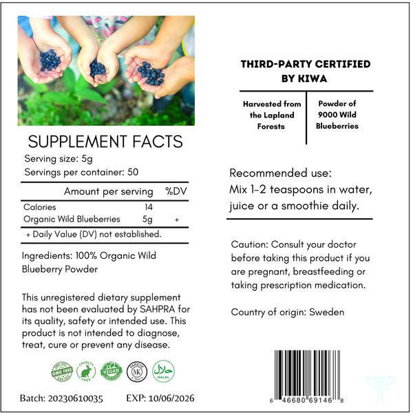 Organic Swedish Wild Blueberry Powder - 250 Grams
