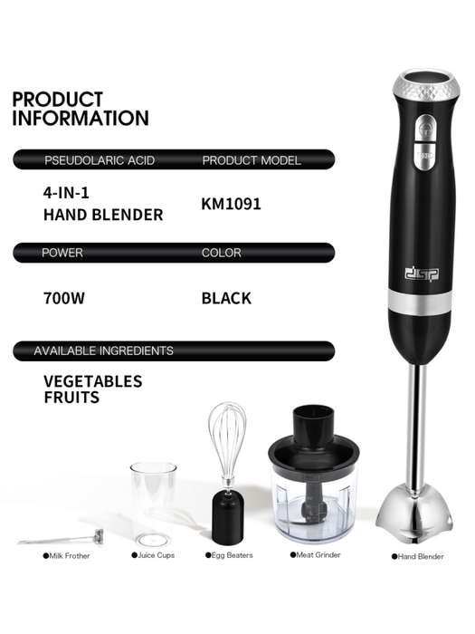 DSP 4-in-1 Multi-Use Hand Blender with Stainless Steel Blades-Bowl-Beaker