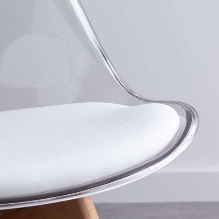 Modern transparent padded chairs with wooden legs-- White - 8 Pack