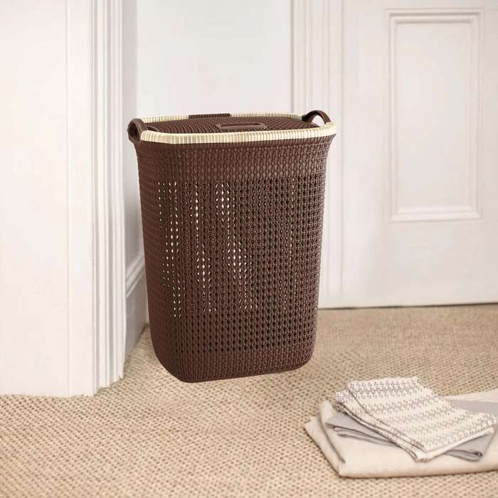 50L Large Laundry Basket with Lid - Chocolate Brown