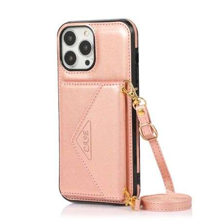 Adjustable crossbody strap leather wallet case for iPhone 12 mini