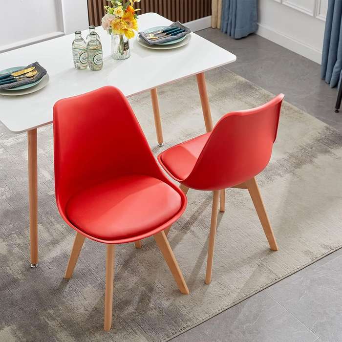 Modern and trendy padded chairs with wooden legs-8 Pack - Red