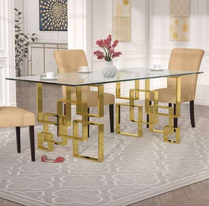 Modern Glass Dining Table With Gold Finishes