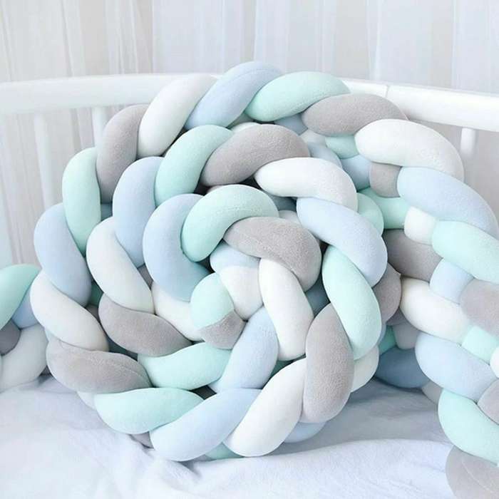 Baby Cot Crib Bumper- White/Blue/Grey