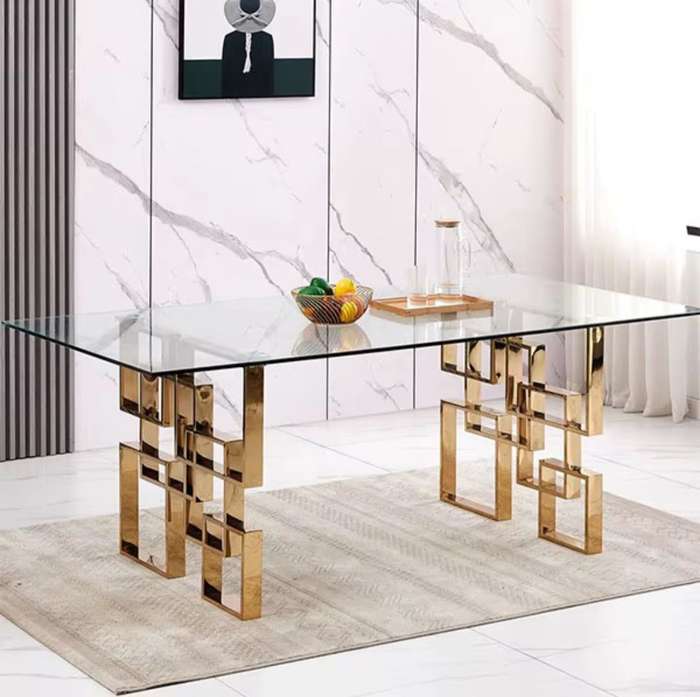 Modern Glass Dining Table With Gold Finishes