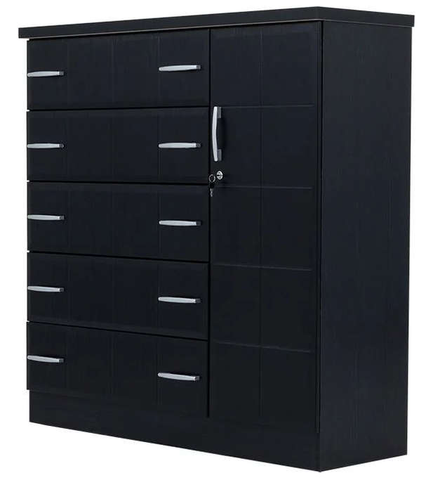 Wood Chest of Drawers in Oak/Black - Black
