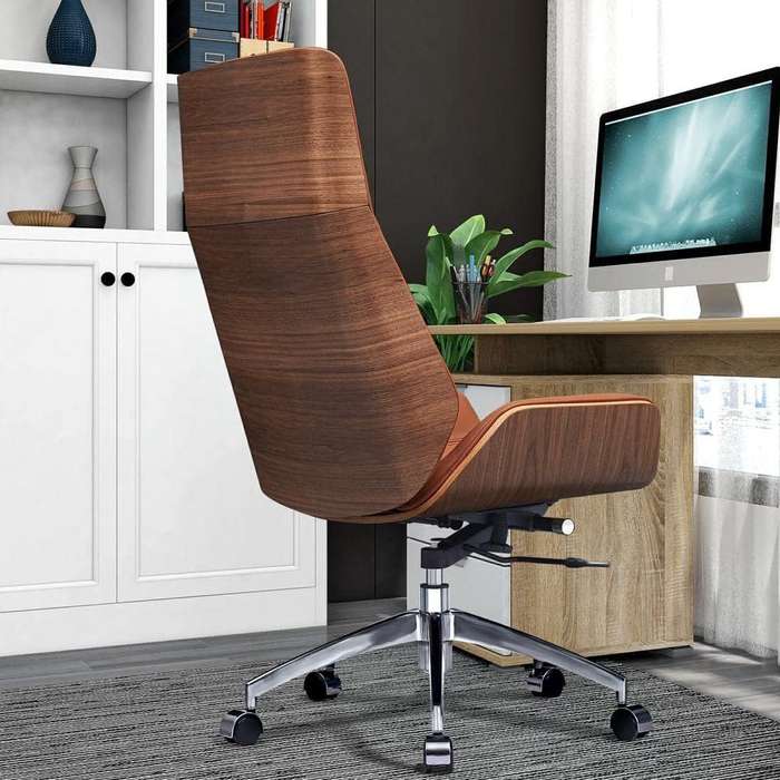 Office Chairs - Executive Brown Wooden Base Microfiber Leather Top - Walnut