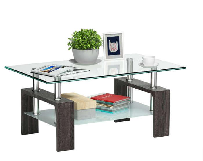 Modern two tier glass coffee table in - Grey