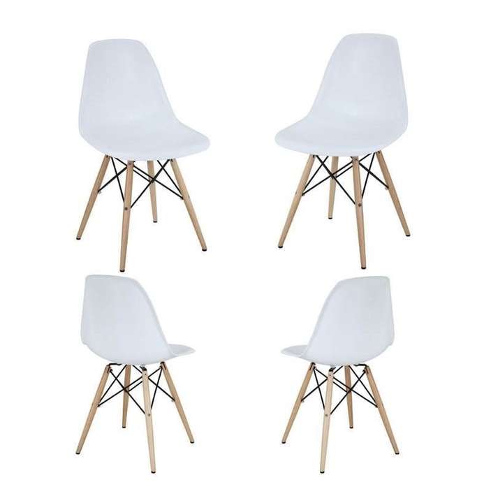 5 Piece Glass Table and Wooden Leg Chairs (White)